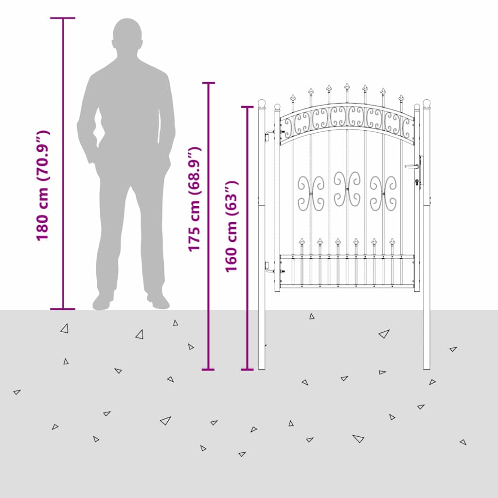 Zauntor mit Speer-Top mit Schloss Grau 103 x 175 cm Stahl