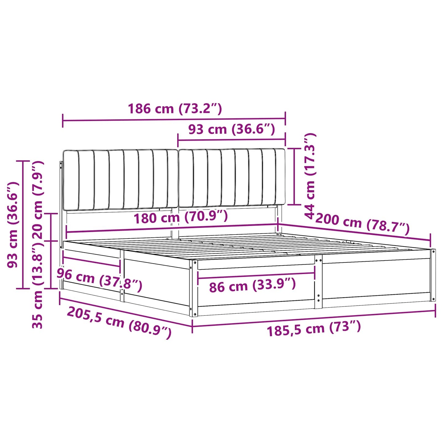 Bettgestell mit gepolstertem Kopfteil Hellgrau 180 x 200 cm