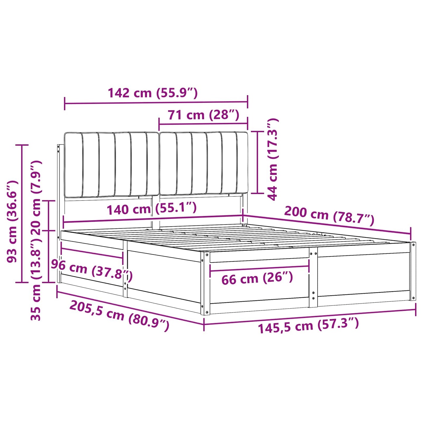 Bettgestell mit gepolstertem Kopfteil Taupe 140 x 200 cm