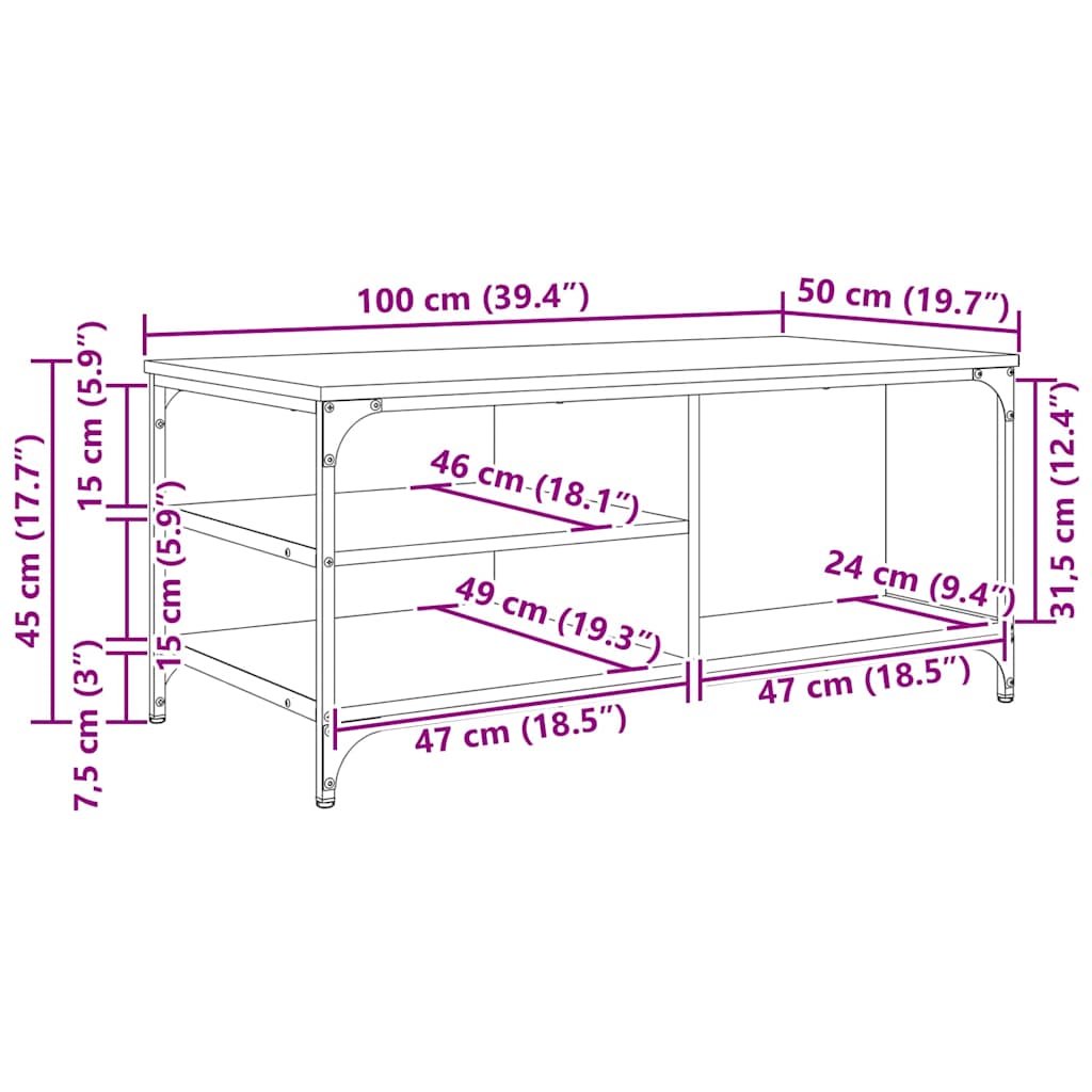 vidaXL Couchtisch Artisan-Eiche 100 x 50 x 45 cm Holzwerkstoff