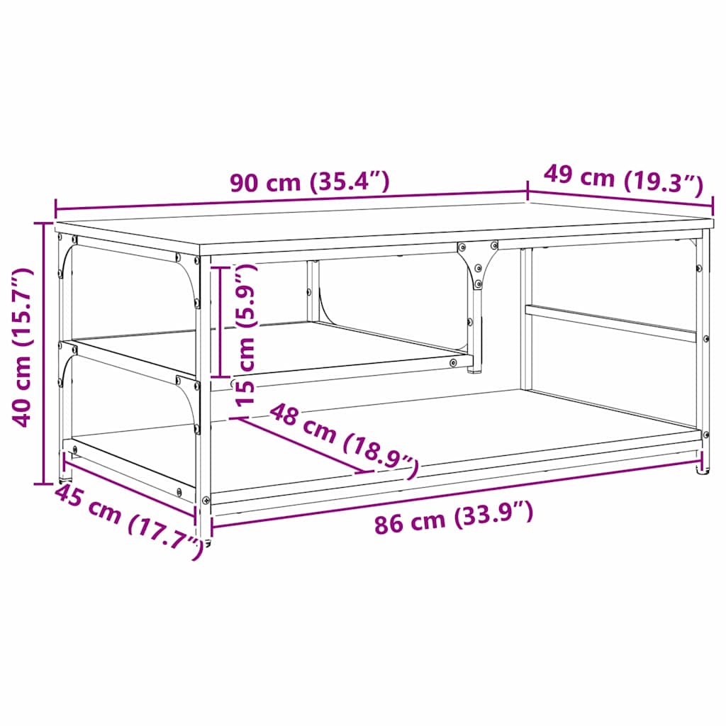 vidaXL Couchtisch Schwarz Eichen-Optik 90 x 49 x 40 cm Holzwerkstoff