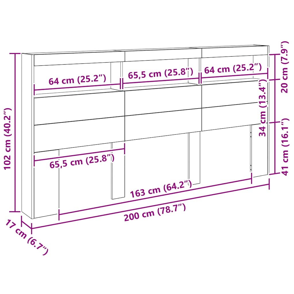 vidaXL Kopfteil Schwarz Eichen-Optik 200 x 17 x 102 cm Holzwerkstoff