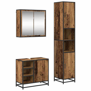 vidaXL Badezimmermöbel-Set mit Regal 3 pcs Altholz Holzwerkstoff