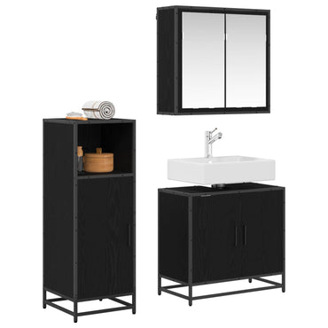 vidaXL Badezimmermöbel-Set 3 pcs Schwarz Eichen-Optik Holzwerkstoff