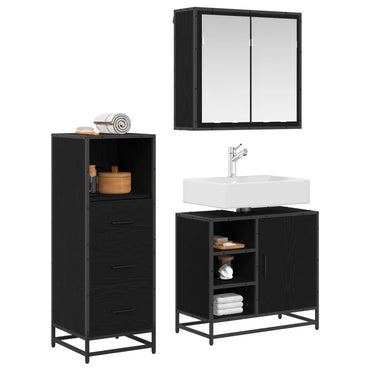 vidaXL Ensemble de meubles de salle de bain 3 pcs Noir Effet chêne Bois d'ingénierie