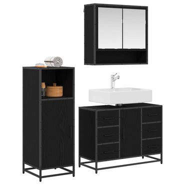 vidaXL Ensemble de meubles de salle de bain 3 pcs Noir Effet chêne Bois d'ingénierie