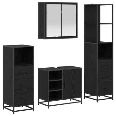 vidaXL Ensemble de meubles de salle de bain 4 pcs Noir aspect chêne Aggloméré