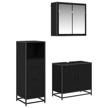 vidaXL Badezimmermöbel-Set 3 pcs Schwarz Eichen-Optik Holzwerkstoff