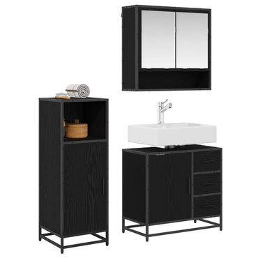 vidaXL Badezimmermöbel-Set 3 pcs Schwarz Eichen-Optik Holzwerkstoff