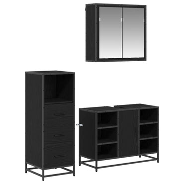 vidaXL Badezimmermöbel-Set 3 pcs Schwarz Eichen-Optik Holzwerkstoff