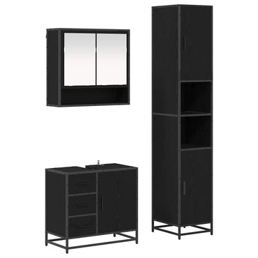 vidaXL Badezimmermöbel-Set 3 pcs Schwarz Eichen-Optik Holzwerkstoff