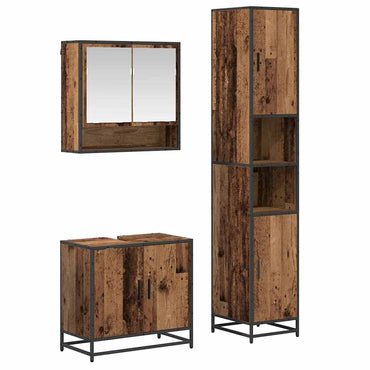 vidaXL Badezimmermöbel-Set mit Regal 3 pcs Altholz Holzwerkstoff