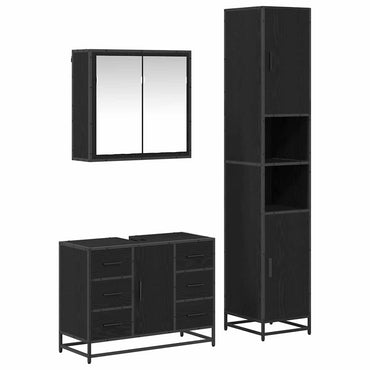 vidaXL Badezimmermöbel-Set 3 pcs Schwarz Eichen-Optik Holzwerkstoff