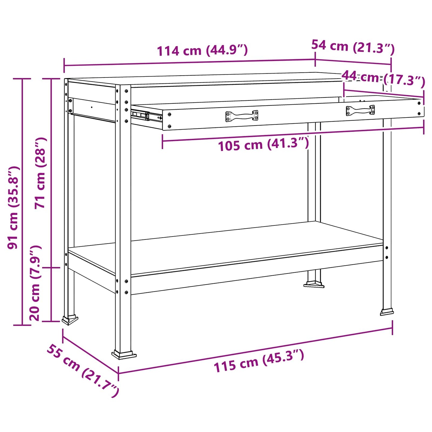 Werkbank Schwarz 114 x 54 x 91 cm Sperrholz und Metall