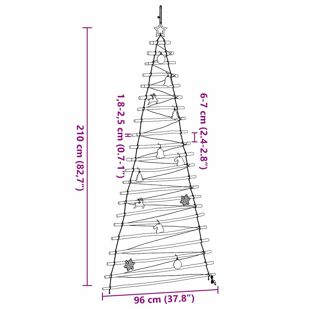 vidaXL Weihnachtsbaum mit 130 LEDs Natur 210 cm Massives Eschenholz