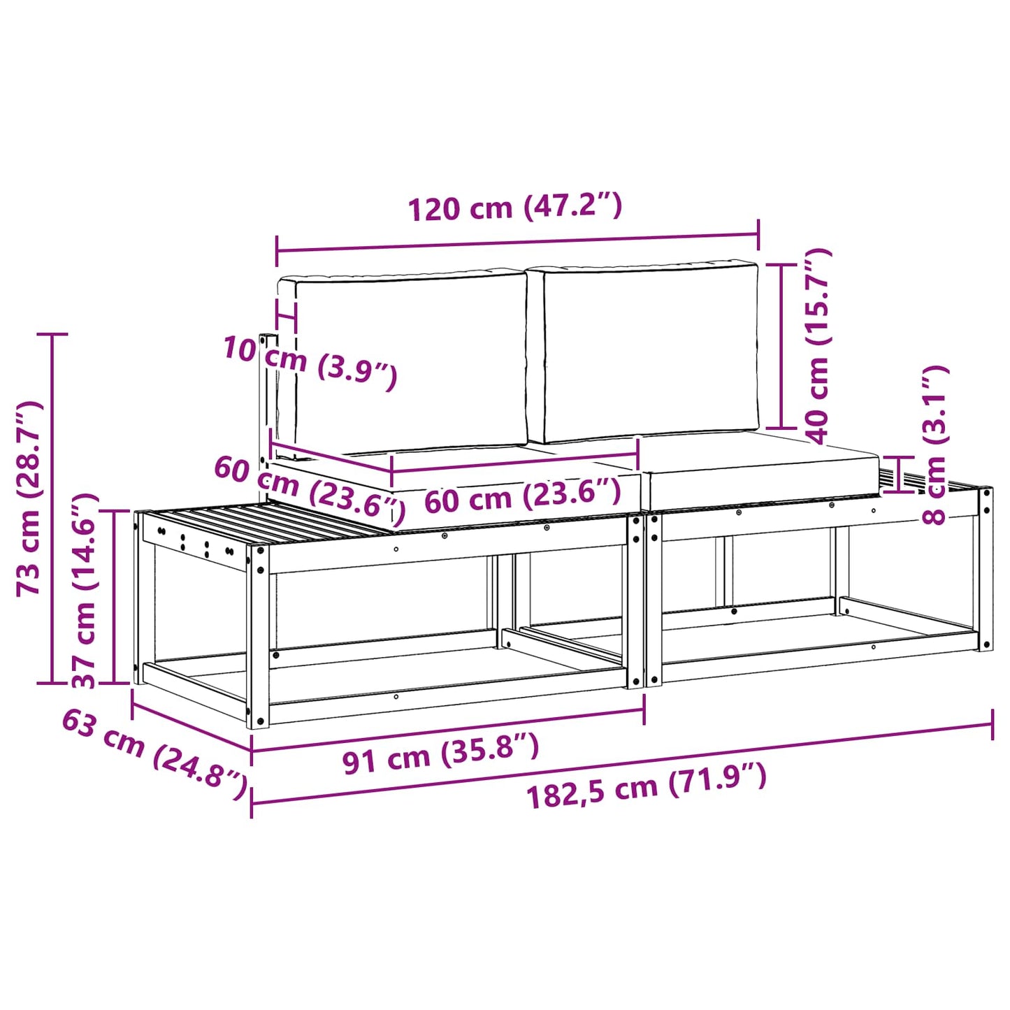 Outdoor End Sofa mit Kissen 2 Stück Natürlich und Hellgrau