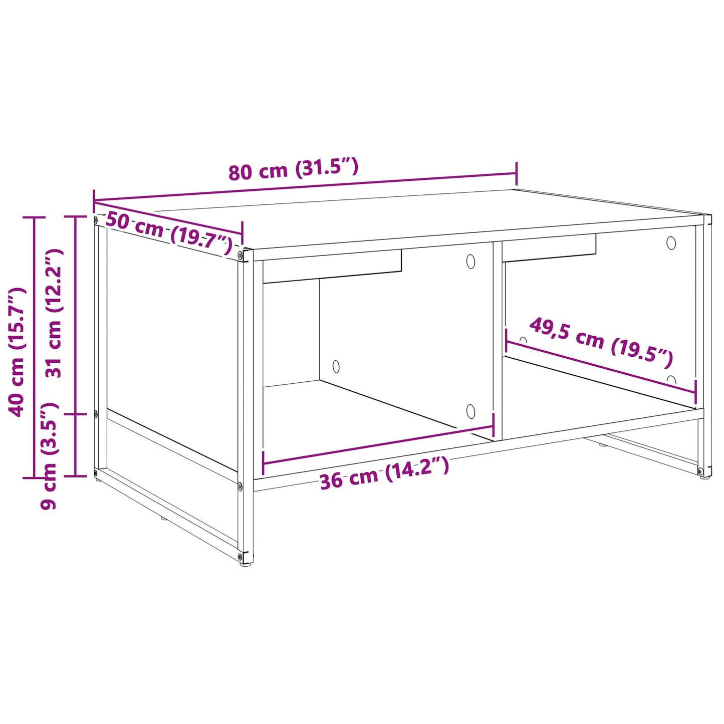Couchtisch Raucharbe 80 x 50 x 40 cm Holzwerkstoff