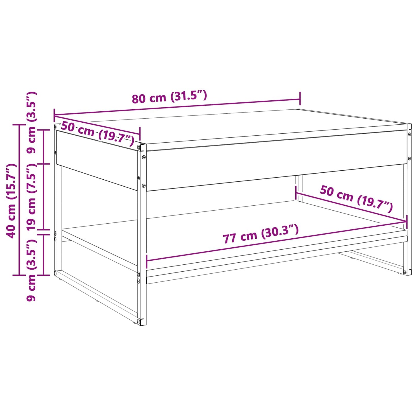 Couchtisch Raucharbe 80 x 50 x 40 cm Holzwerkstoff