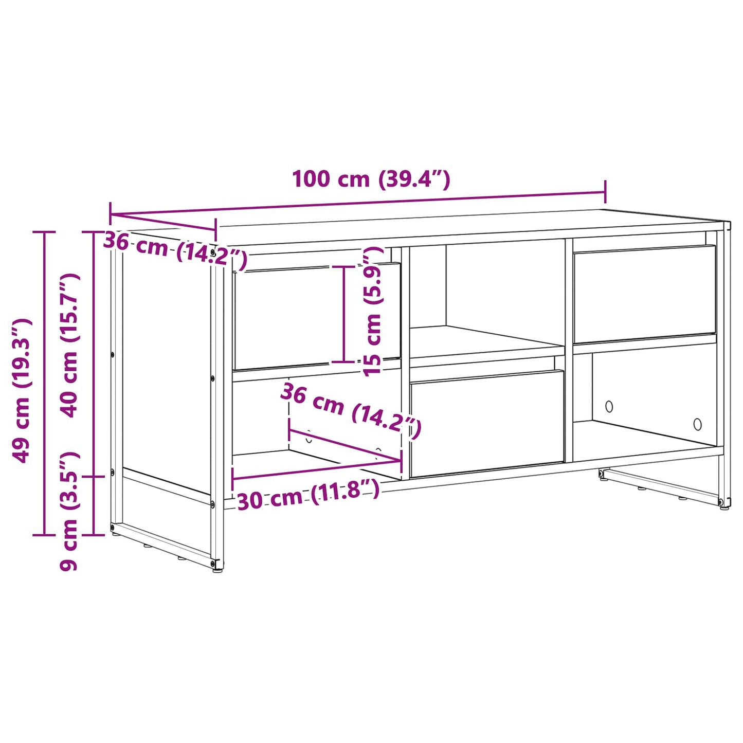 vidaXL TV-Schränk Graues Sonoma 100 x 36 x 49,5 cm Holzwerkstoff