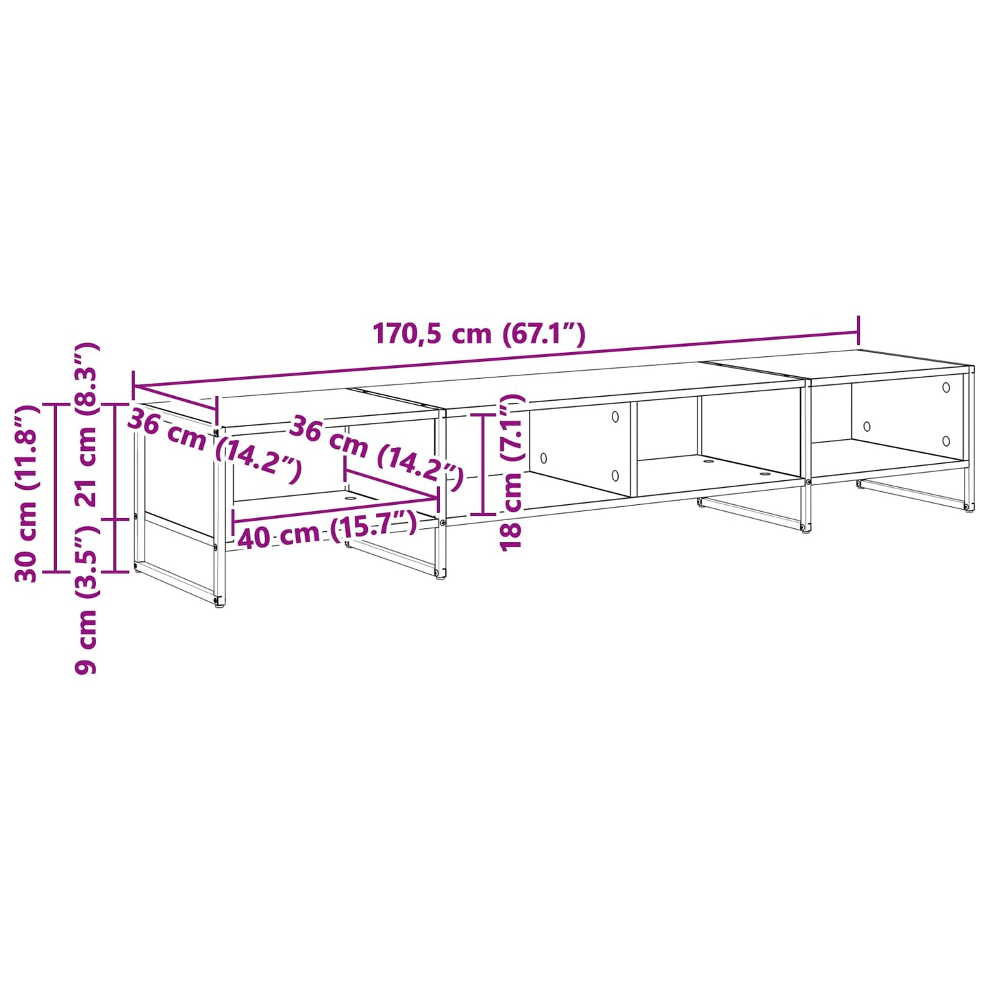 vidaXL Meuble TV fait main Chêne 170,5 x 36 x 30,5 cm