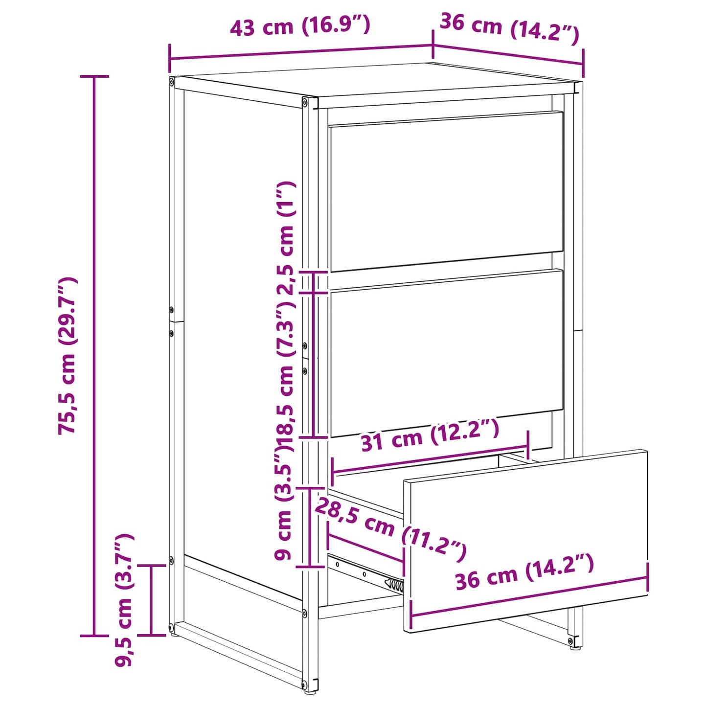 vidaXL Sideboard Raucharbe 42 x 36 x 75,5 cm Holzwerkstoff