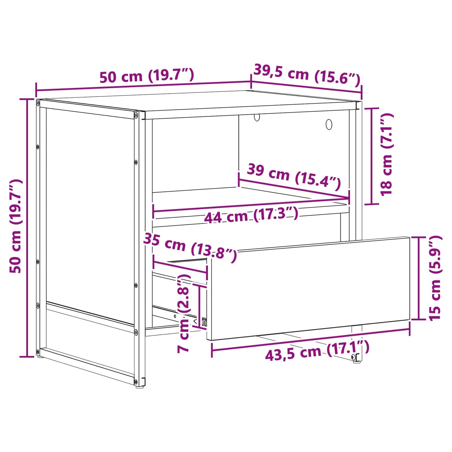 vidaXL Nachttisch Sonoma 50 x 39,5 x 50 cm Holzwerkstoff