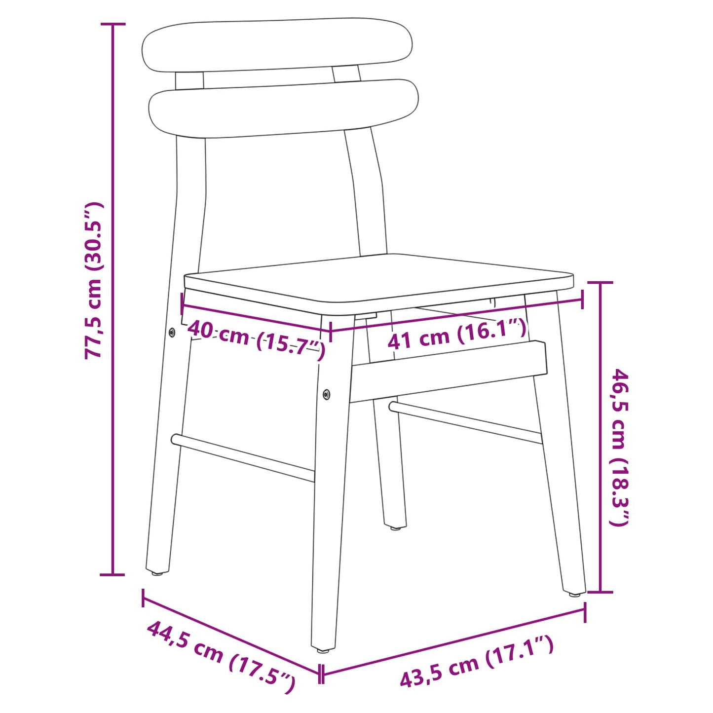 vidaXL Esszimmerstuhl 2 pcs Weiß und Natur Massives Gummiholz