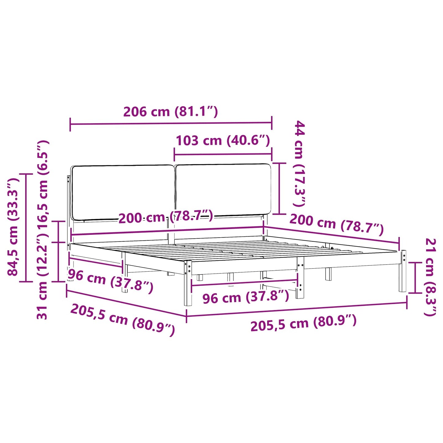 vidaXL Bettgestell mit gepolstertem Kopfteil Hellgrau 200 x 200 cm