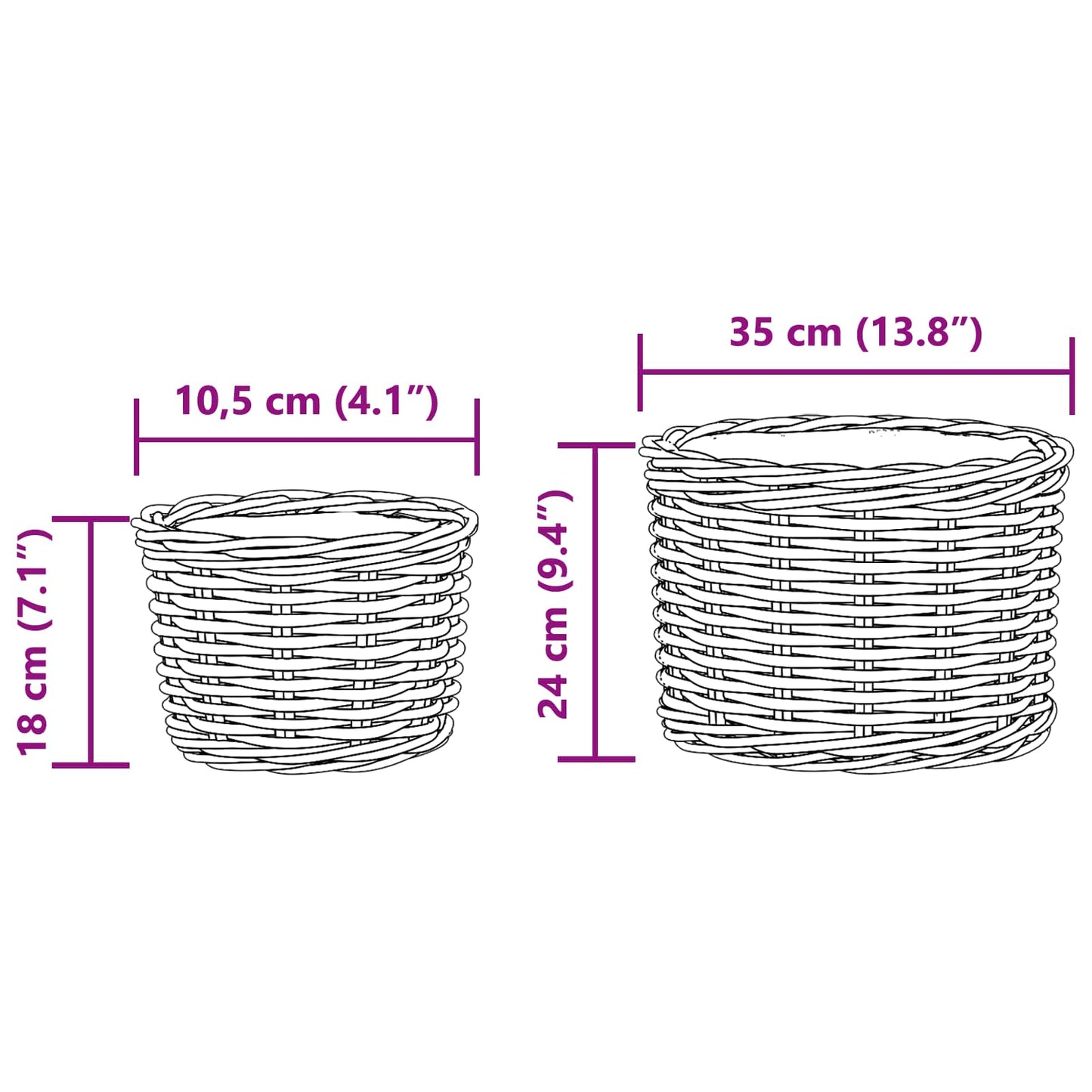 Blumentopf Korb mit Speicher 2 pcs Braun Kubu Rattan