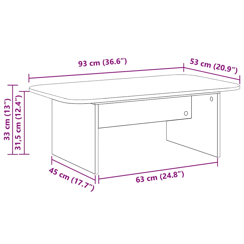vidaXL Couchtisch Graues Sonoma 93 x 53 x 33 cm Holzwerkstoff