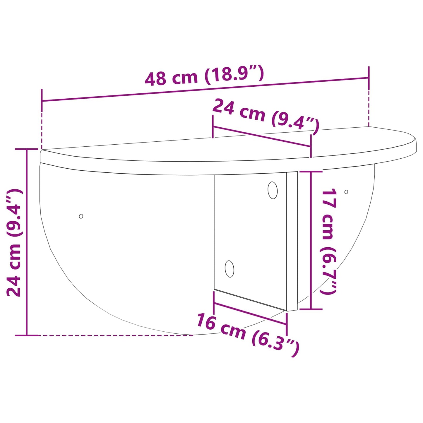 Wandregal Graues Sonoma 48 x 24 x 24 cm Holzwerkstoff