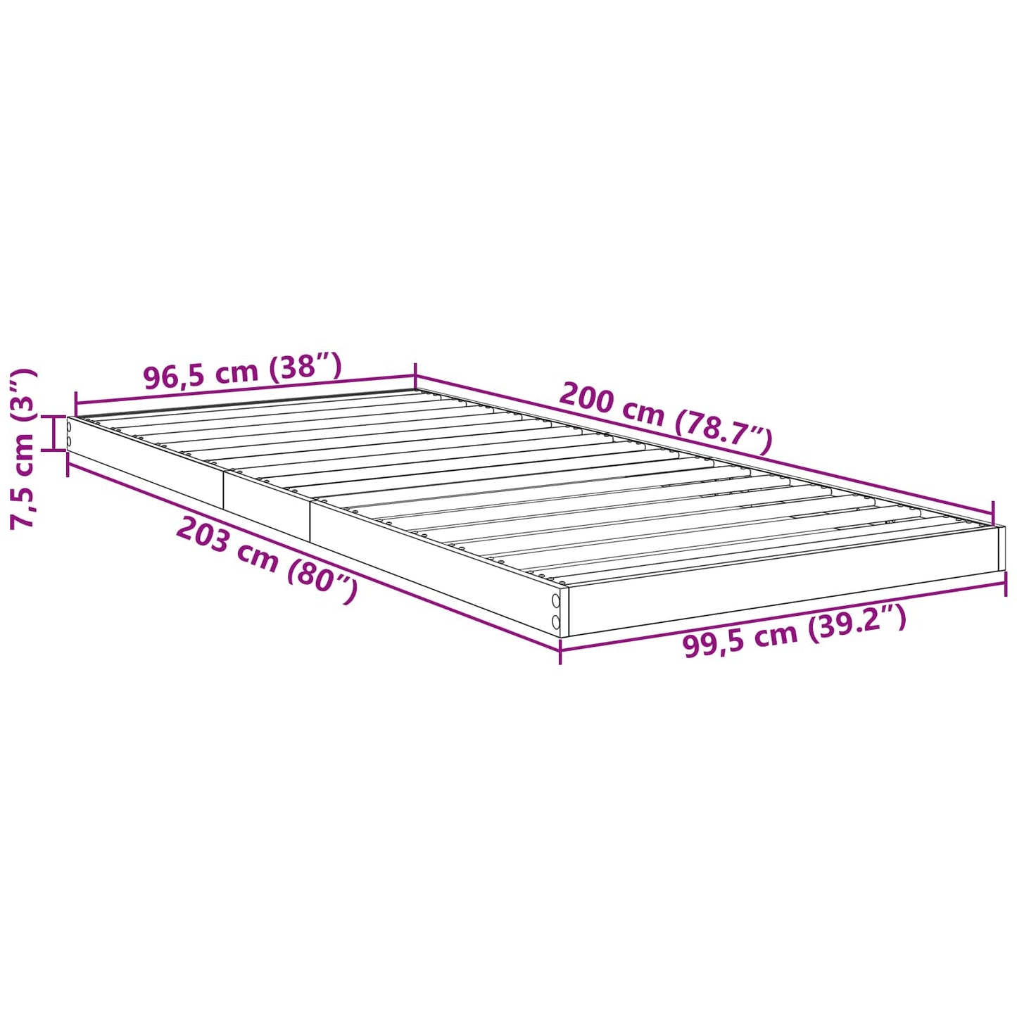 vidaXL Bodenbettrahmen Artisan-Eiche 96,5 x 200 cm Holzwerkstoff