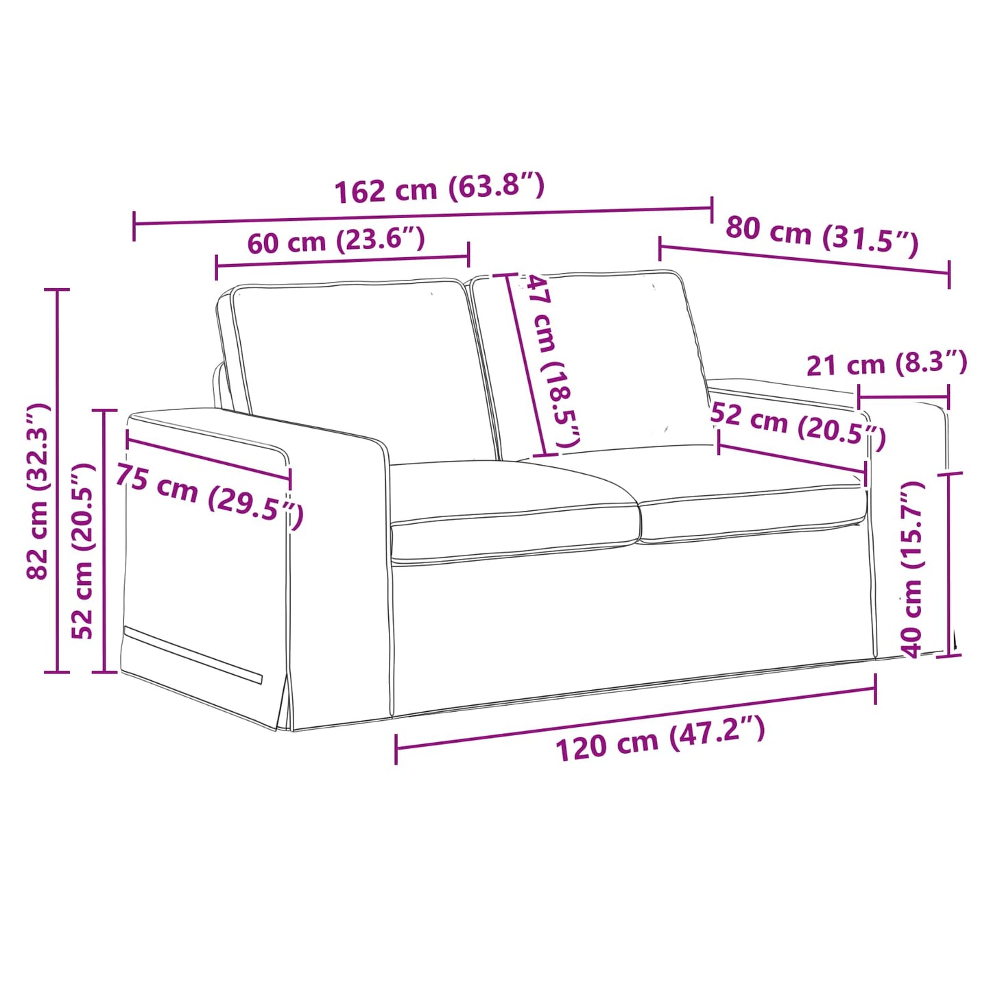 vidaXL Sofa 2 pcs Dunkelgrau 182 x 80 x 82 cm Stoff
