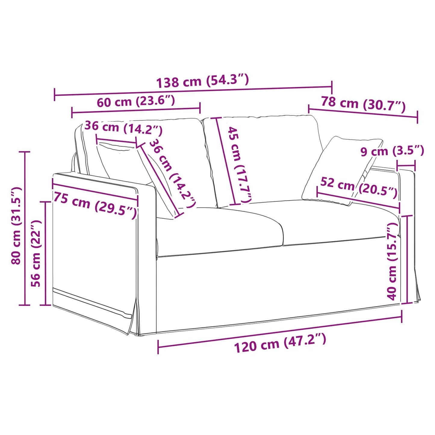 Sofa Set 2 pcs Rosa 138 x 78 x 80 cm Samt