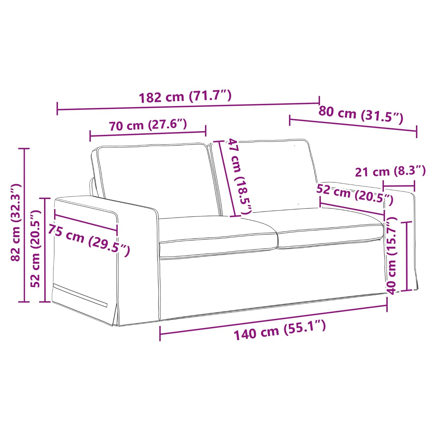 vidaXL Sofa 2 pcs Blau 182 x 80 x 82 cm Stoff