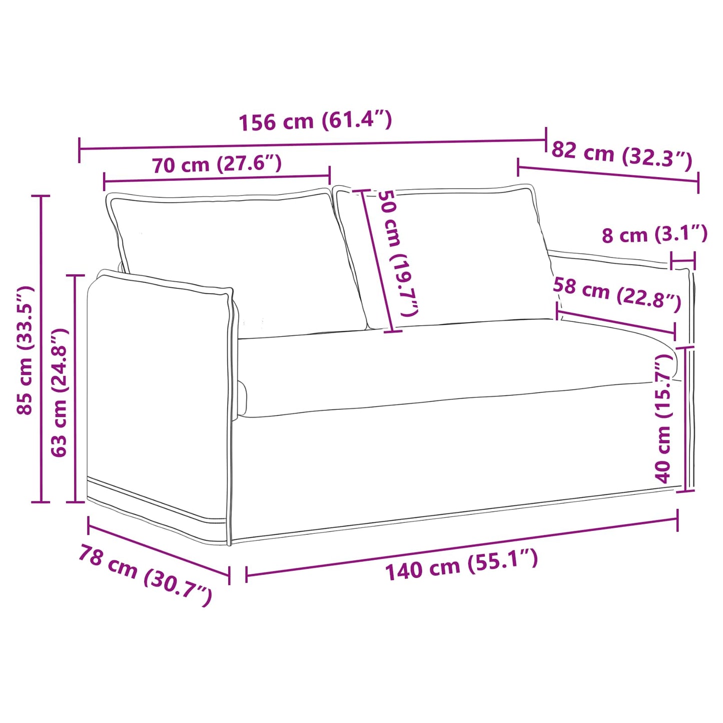 vidaXL Sofa 2 pcs Creme 196 x 82 x 85 cm Stoff