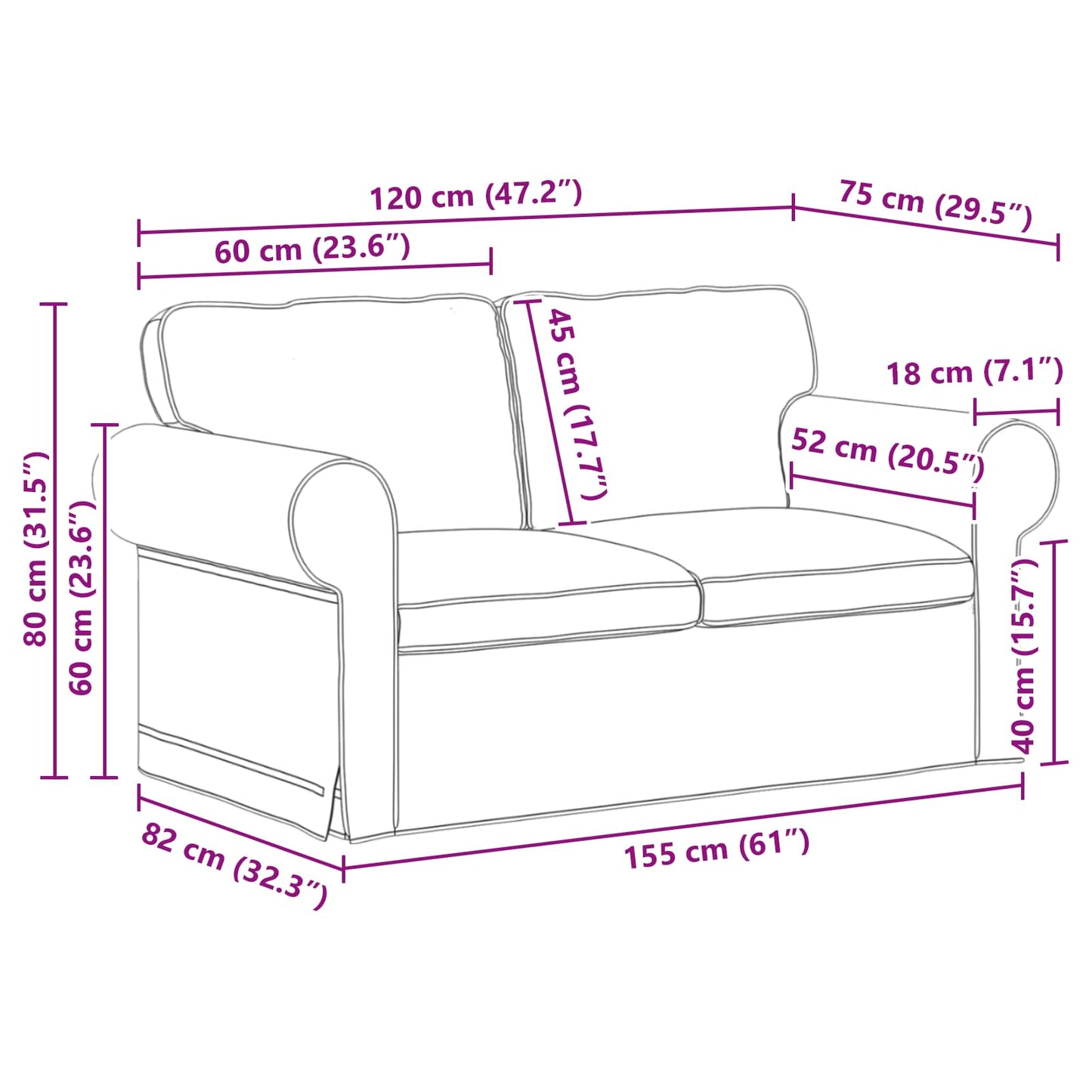 vidaXL Sofa Schwarz 215 x 82 x 80 cm Stoff