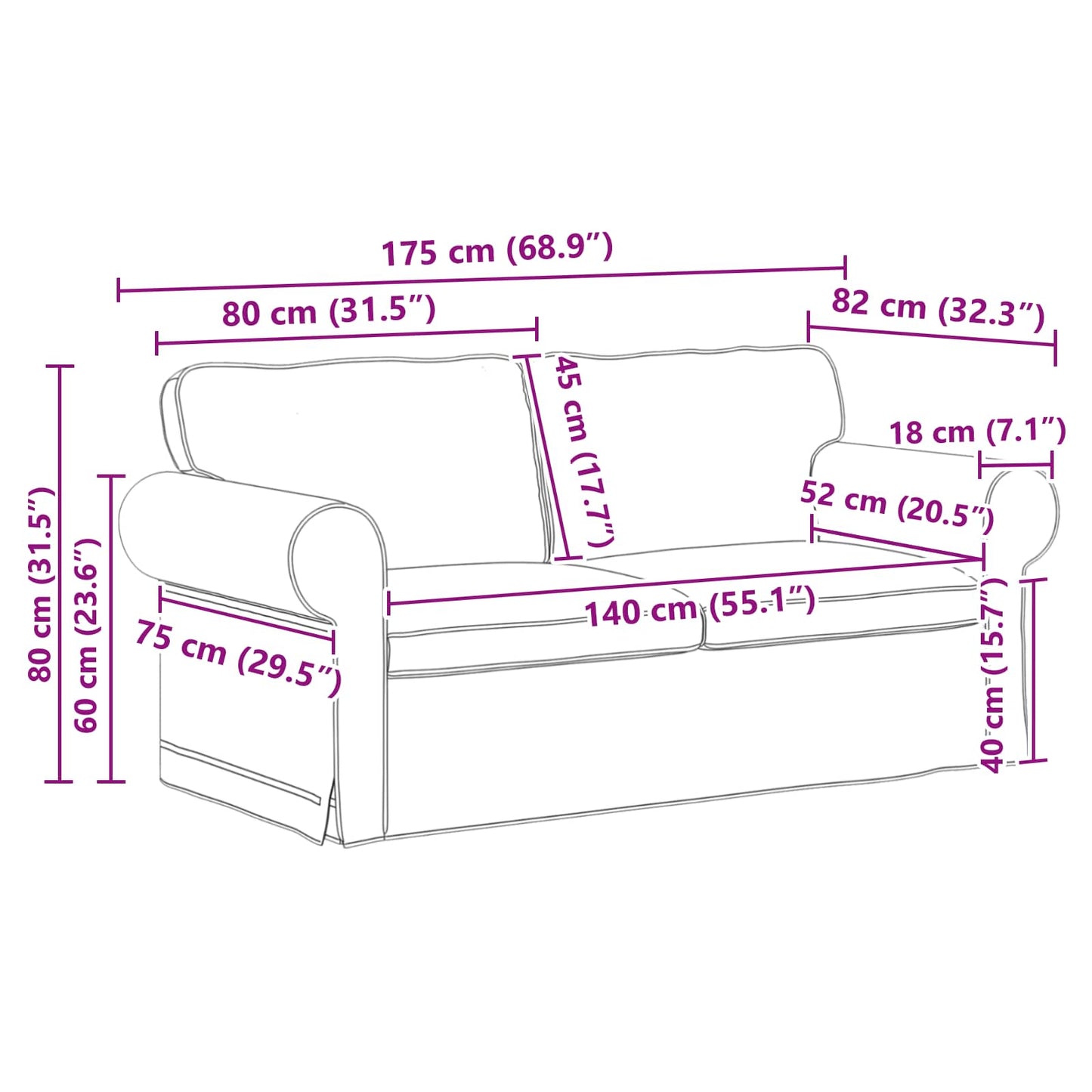 vidaXL Sofa Dunkelgrün 215 x 82 x 80 cm Stoff
