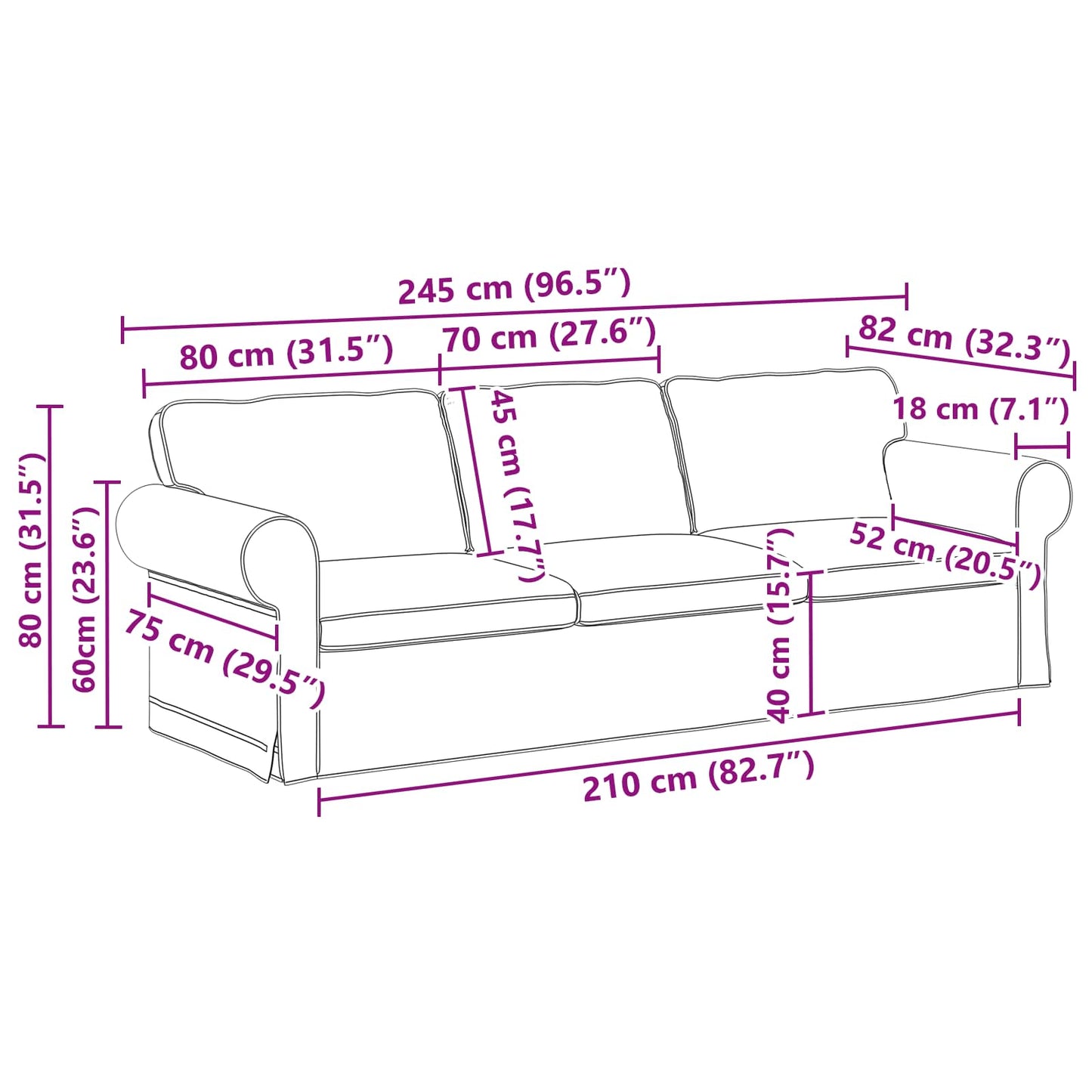 vidaXL Sofa Dunkelgrün 215 x 82 x 80 cm Stoff