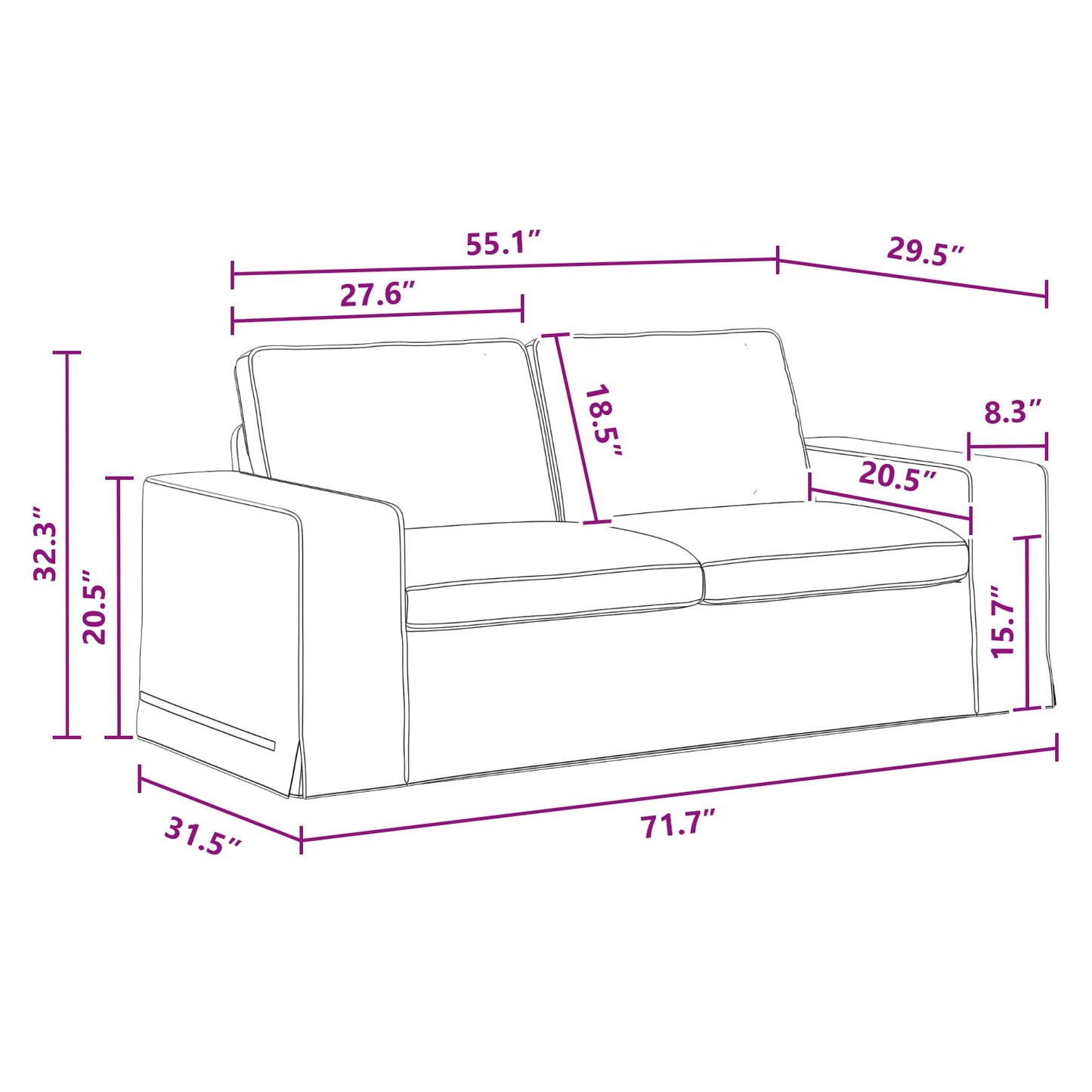 Sofa Dunkelgrau 182 x 80 x 82 cm Stoff