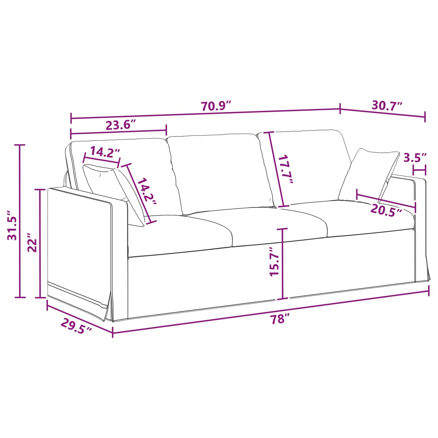 vidaXL Sofa Dunkelgrau 198 x 78 x 80 cm Samt