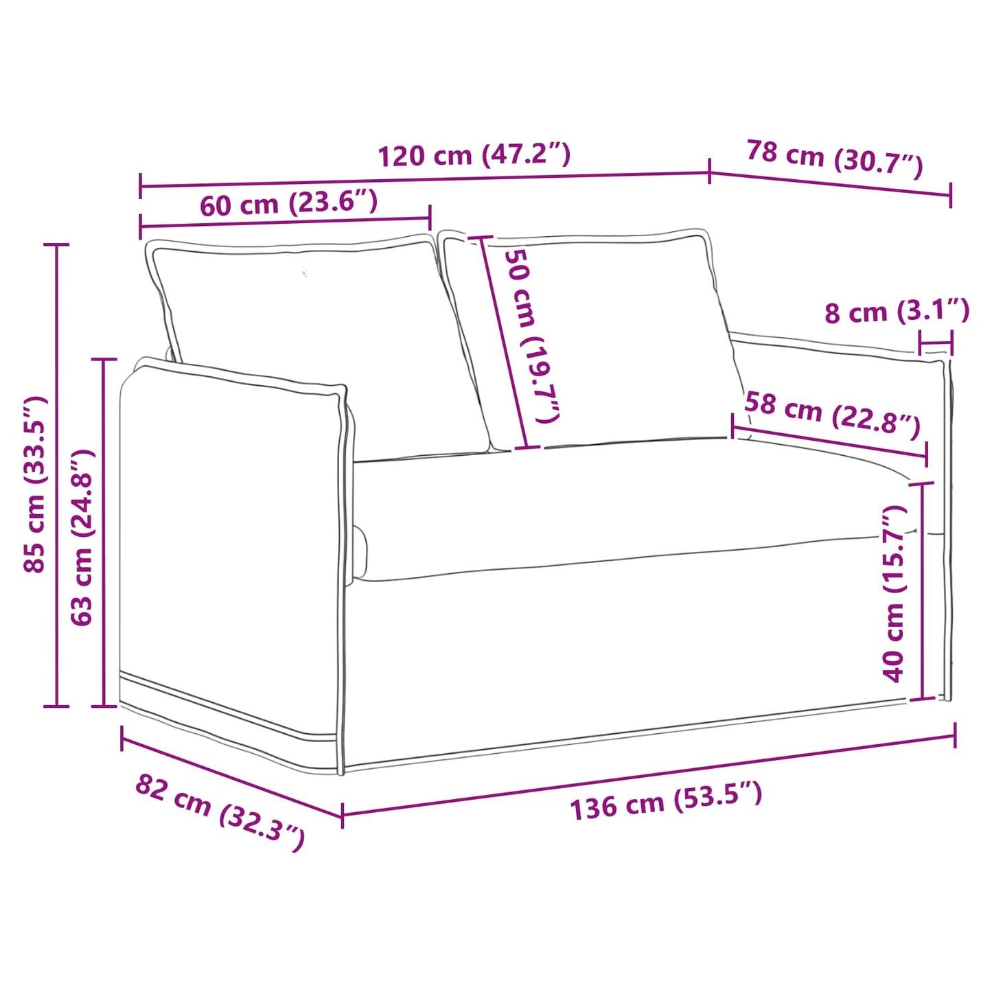 Sofa Taupe 195 x 82 x 85 cm Stoff