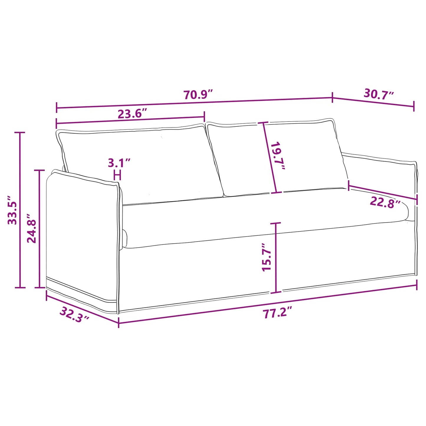 Sofa Dunkelgrau 196 x 82 x 85 cm Stoff