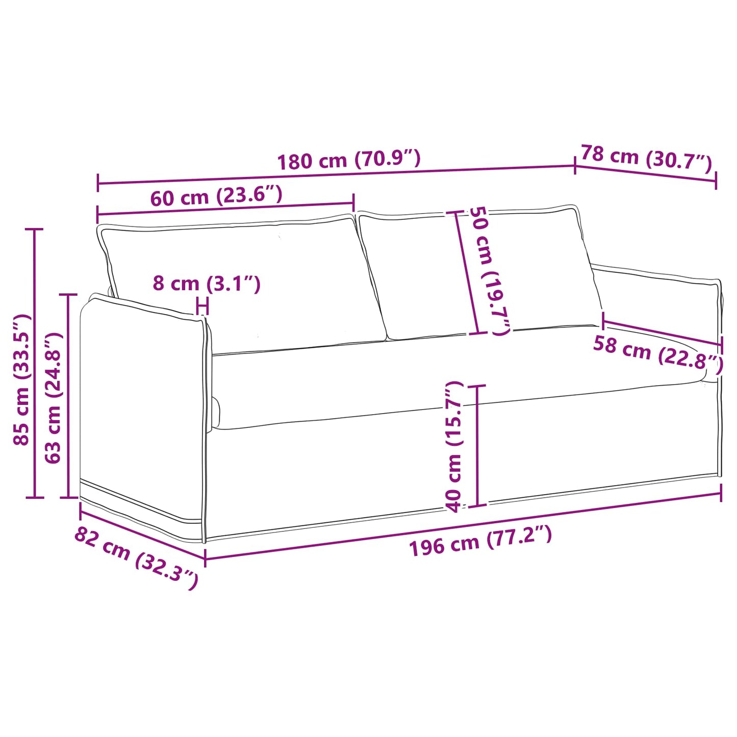 vidaXL Sofa Blau 196 x 82 x 85 cm Stoff