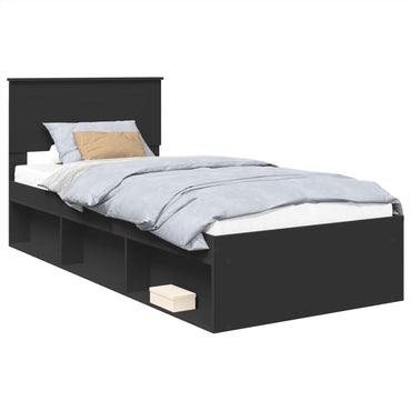vidaXL Bettrahmen mit Kopfteil Schwarz 90 x 200 cm Holzwerkstoff