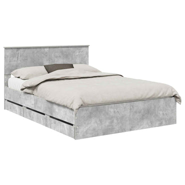 vidaXL Bettrahmen mit Kopfteil Beton Grau 150 x 200 cm Ingenieurs Holz