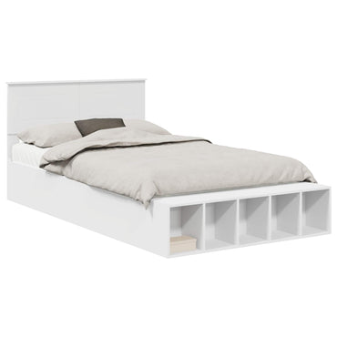vidaXL Bettrahmen mit Regal Weiß 135 x 190 cm Holzwerkstoff