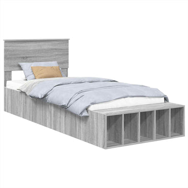 vidaXL Bettrahmen mit Regal Graues Sonoma 90 x 190 cm Holzwerkstoff