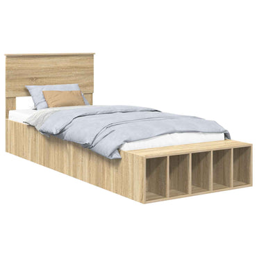 vidaXL Bettrahmen mit Regal Sonoma-Eiche 90 x 200 cm Holzwerkstoff