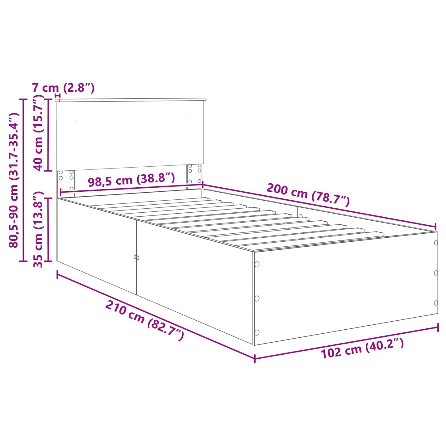 Bettrahmen Graues Sonoma 120 x 200 cm Holzwerkstoff